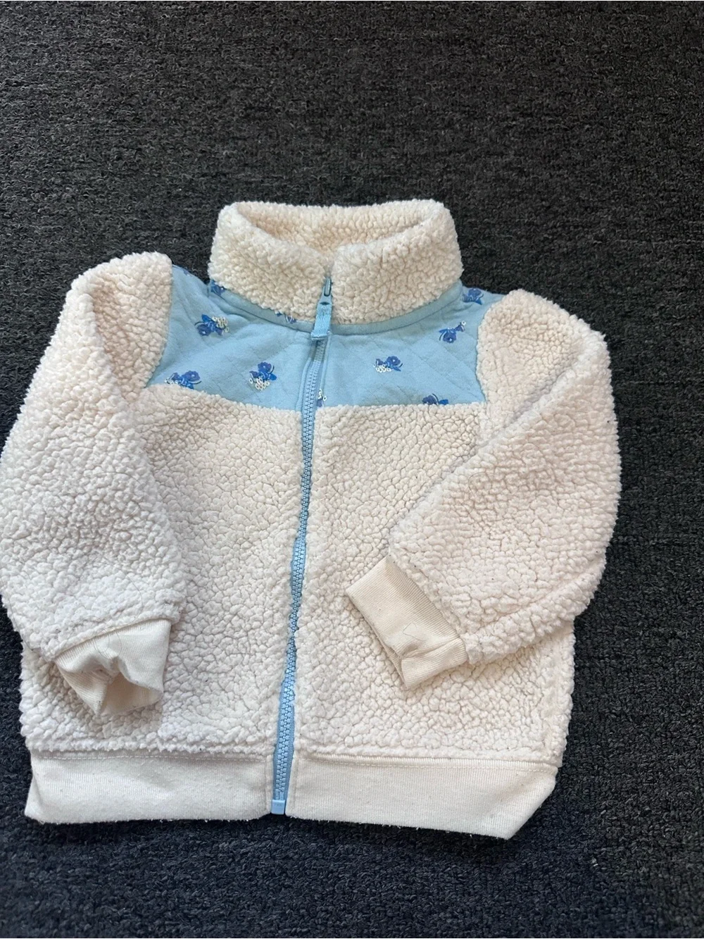 Carter's Ivory Sherpa Zip Jacket with Light Blue Yoke